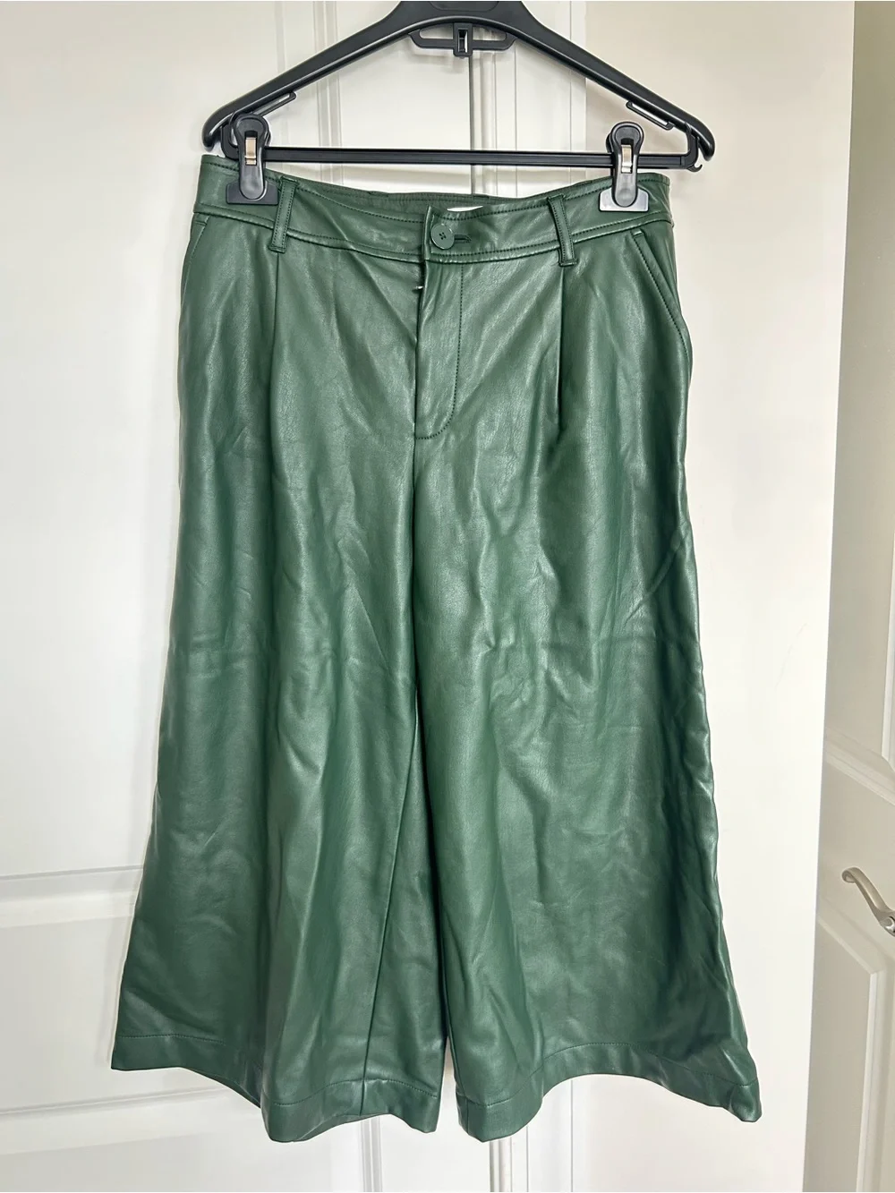 Anthropologie Forest Green Faux Leather Wide-Leg Bermudas